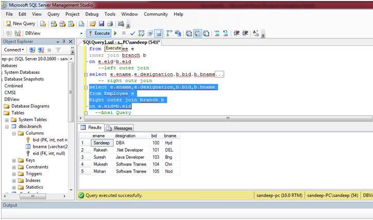 Output right outer join